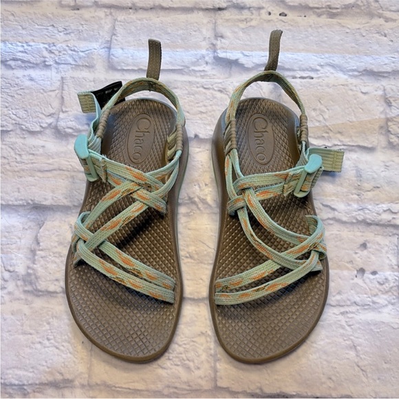 Chaco Girls ZX/1 Ecotread Sport Sandals - Size 2 Light Green and Beige - Picture 2 of 16